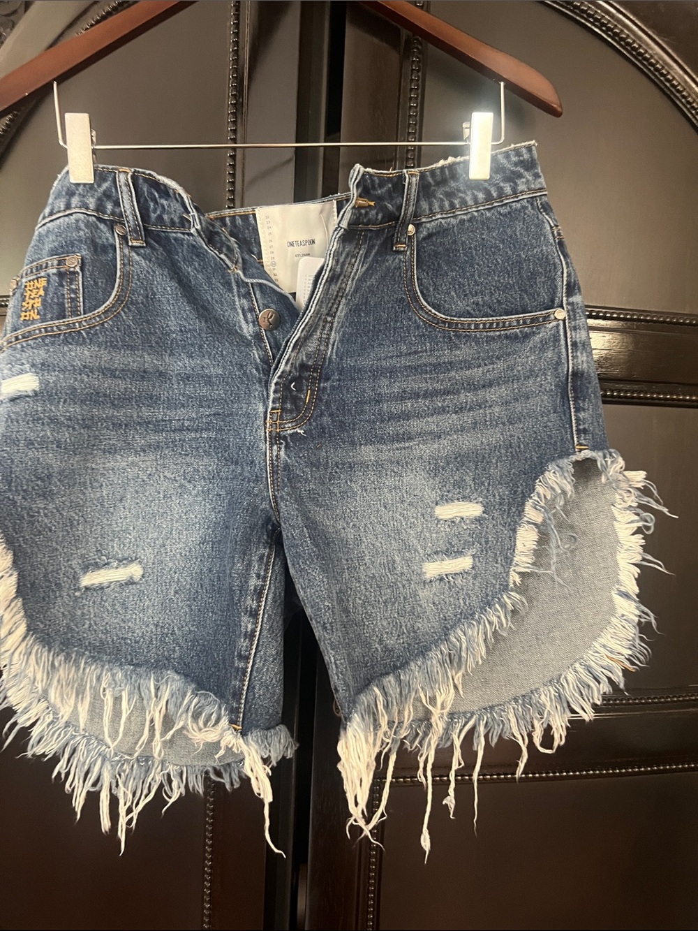 One Teaspoon Frankies Frayed Hem Distressed Denim Shorts - Blue - Picture 3 of 5